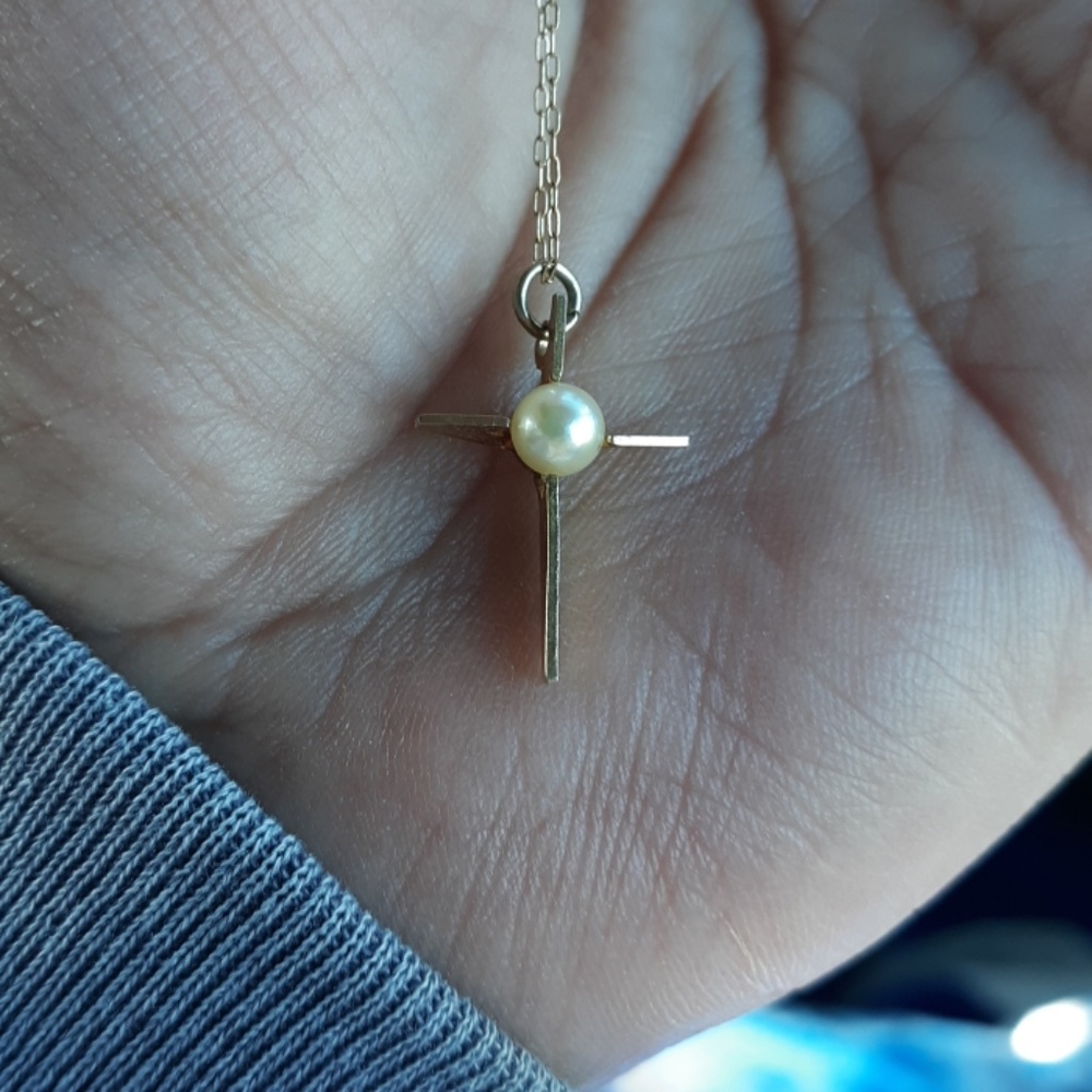 14 kt gold necklace with pearl, vintage